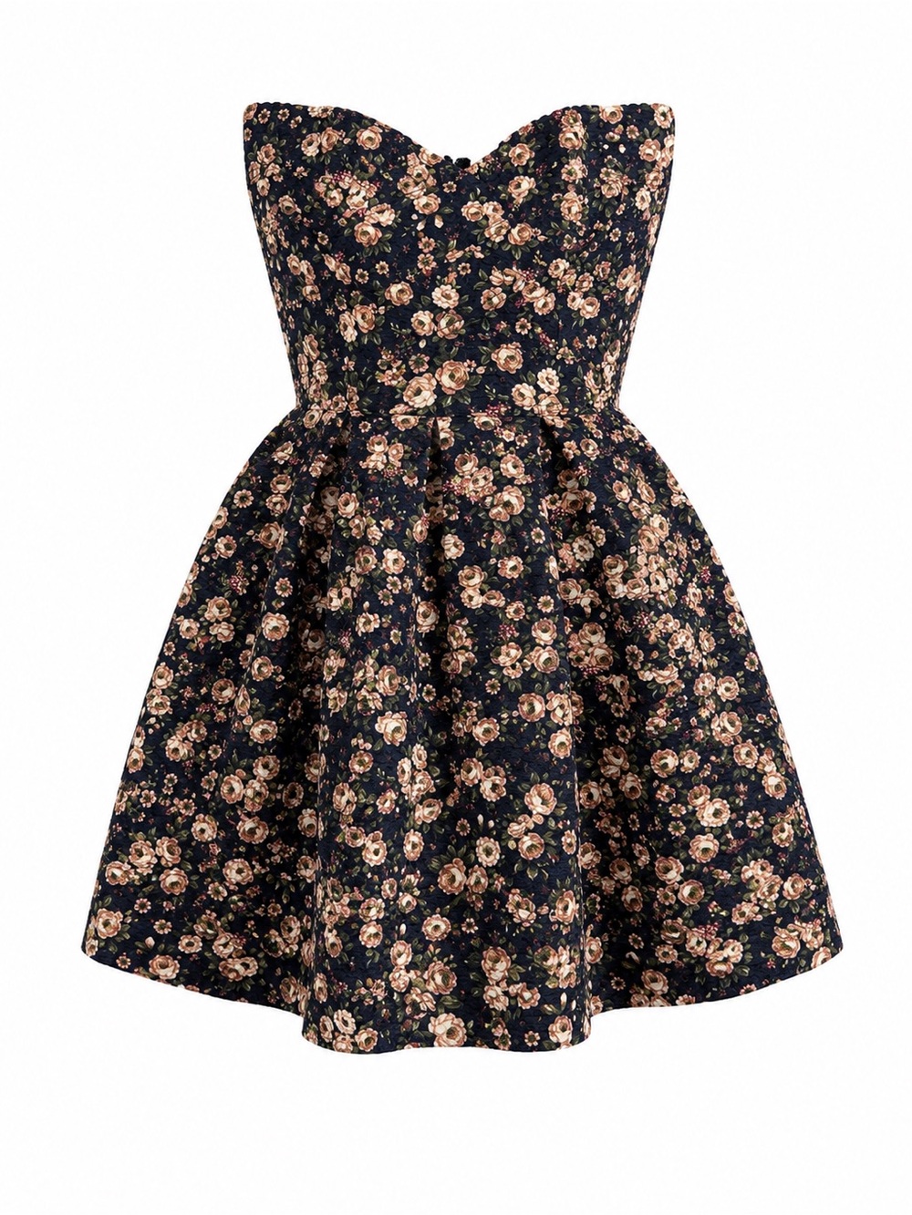 Sans Souci Strapless, Navy Blue, Floral Mini Dress